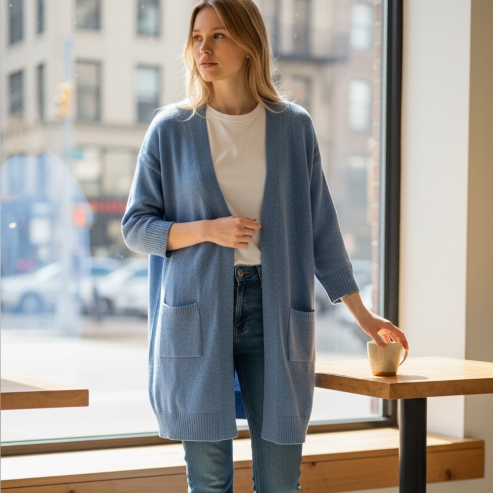 Elegant Blue Women's Open Front Cardigan